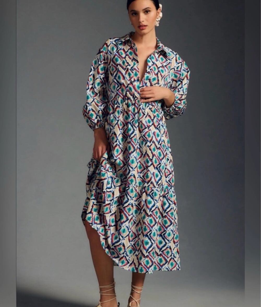 Maeve Anthropologie Large Bettina Shirt Dress Abstract Geometric Art to Wear